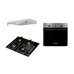 Cocina a Gas Challenger SQ6759 P8885 | 4 Quemadores Incluye Horno HG2555 y Campana Extractora CX4300 Color Negro con Gris