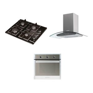 Cocina a Gas Challenger SQ6759 P8885 | 4 Quemadores Incluye Horno HE2750 y Campana Extractora CX4800 Color Negro con Gris