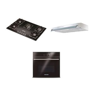 Cocina a Gas Challenger SQ6759 P8885 | 4 Quemadores Incluye Horno HE2651 y Campana Extractora CX4800 Color Negro con Gris