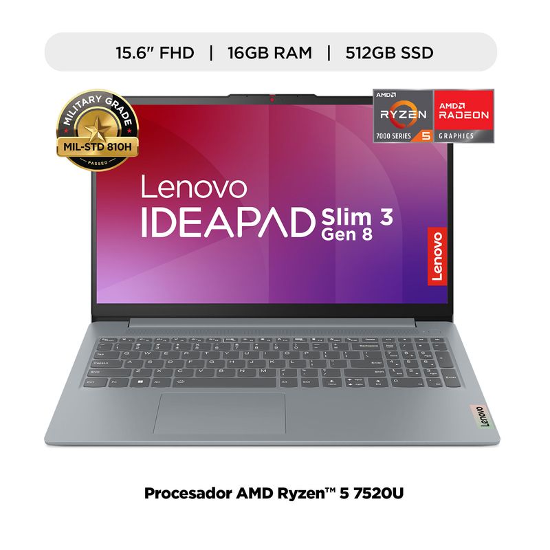 LAPTOP 15,6" IDEAPAD SLIM 3 ADM RYZEN 5 7520U 16GB RAM 512GB SSD ARTIC GREY-1793288084531