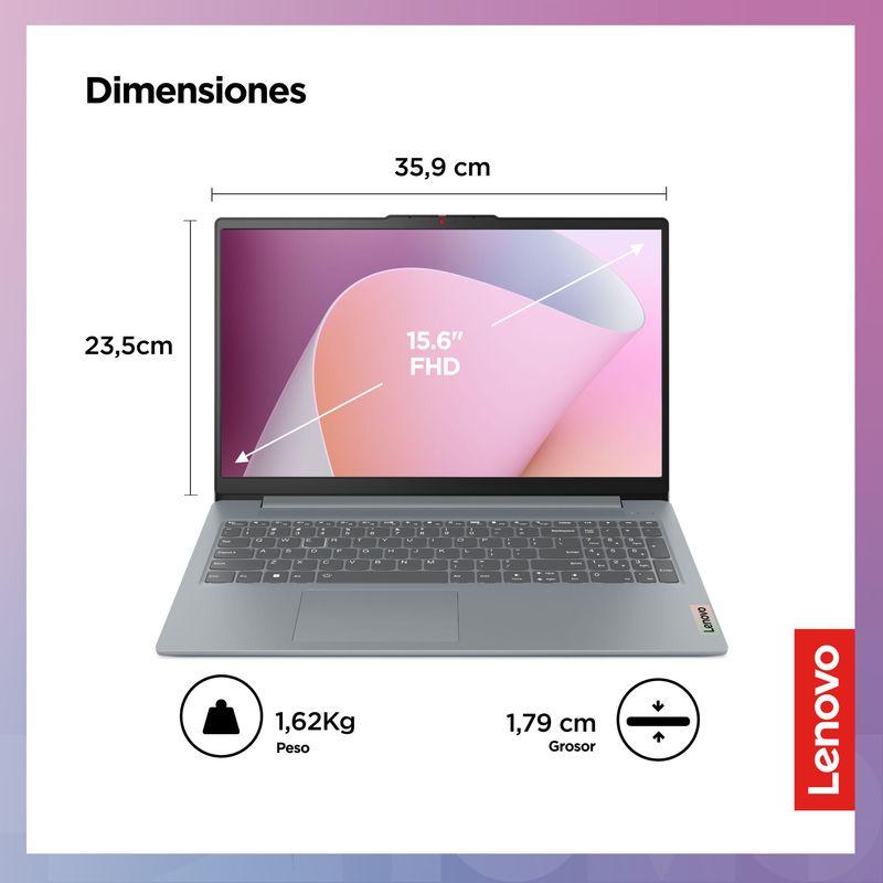 LAPTOP 15,6" IDEAPAD SLIM 3 ADM RYZEN 5 7520U 16GB RAM 512GB SSD ARTIC GREY-1793288264896
